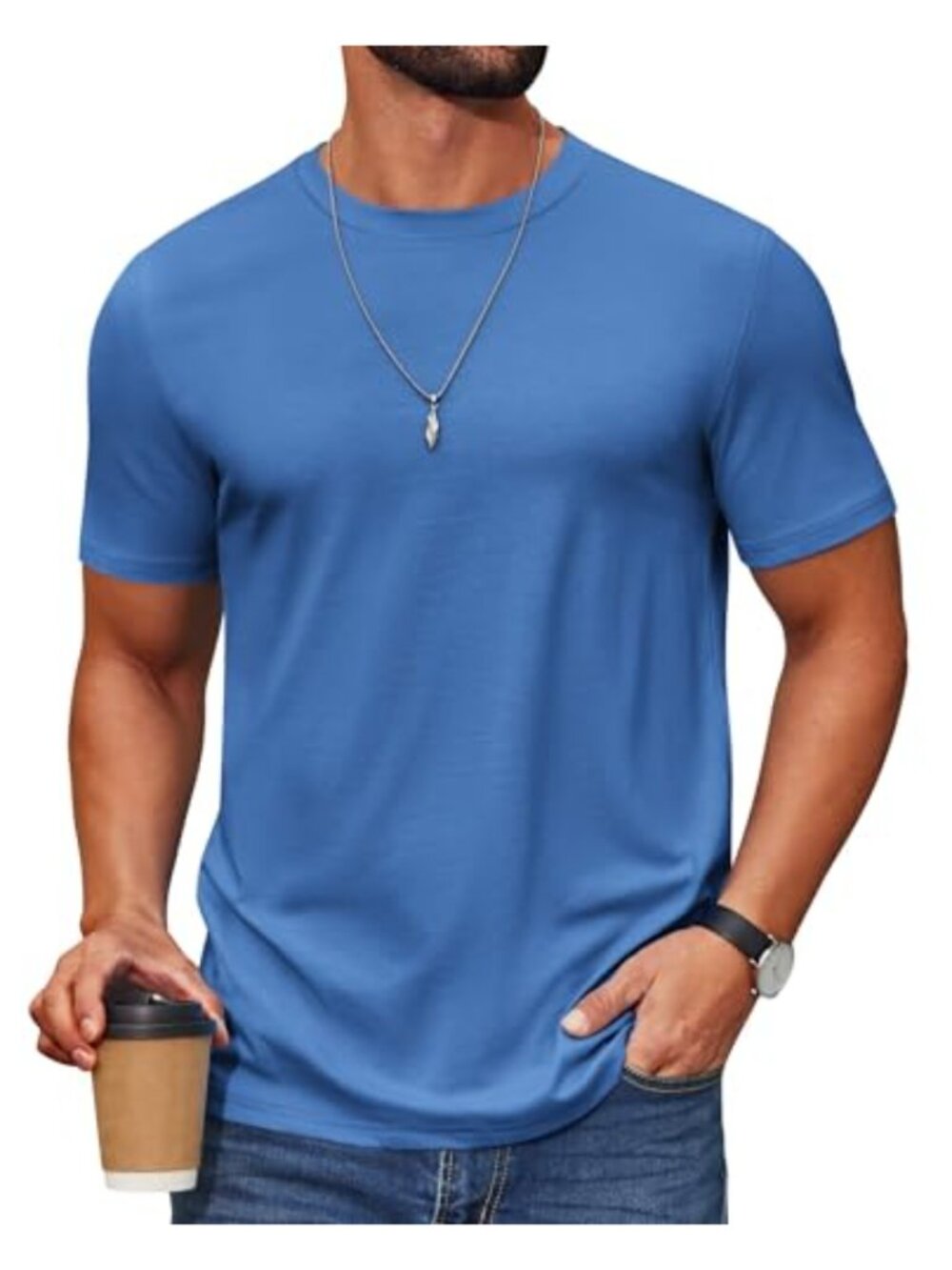 Men's Cotton Blend Crew Neck Short Sleeve Casual Basic T-Shirt